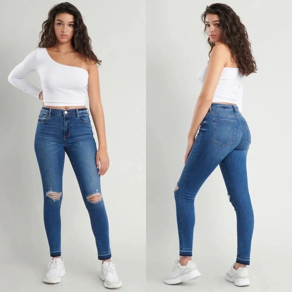 GARAGE High Rise Distressed Raw Hem Skinny Jeggings in Mudhoney Blue Size 7 - Picture 1 of 15